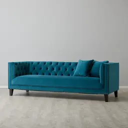 Vogue Peacock Blue Velvet 3-Seater Sofa 