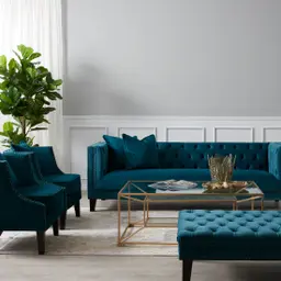 Vogue Peacock Blue Velvet Ottoman