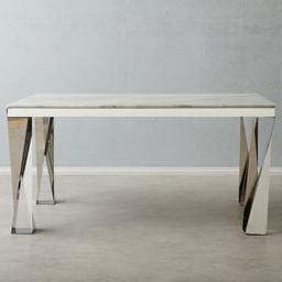 Masa Natural White Marble Dining Table  - Stainless Steel Legs 150cm