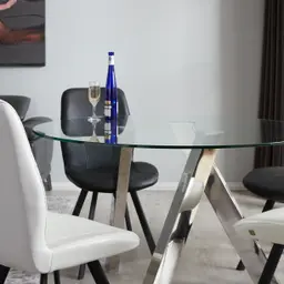 Jutta Glass 120cm Dining Table - Stainless Steel Legs