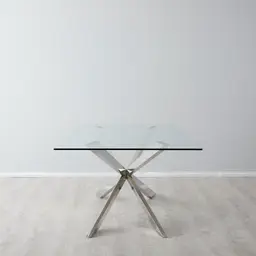 Lena Shiny Stainless Steel Dining Table - Glass Top 