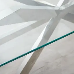 Lena Shiny Stainless Steel Dining Table - Glass Top 