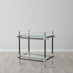 Benson Glass Buttlers Trolley - Black Vegan Leather Trim