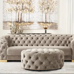 Kelly Beige Velvet 3-Seater Sofa - Gold Legs