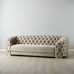 Kelly Beige Velvet 3-Seater Sofa - Gold Legs