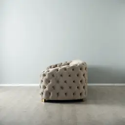 Kelly Beige Velvet 3-Seater Sofa - Gold Legs