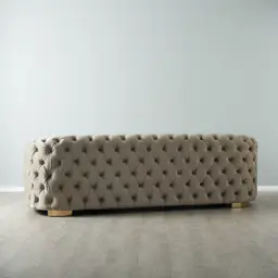 Kelly Beige Velvet 3-Seater Sofa - Gold Legs