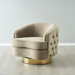 Kelly Beige Velvet Swivel Chair - Gold Leg