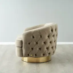 Kelly Beige Velvet Swivel Chair - Gold Leg