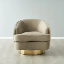Kelly Beige Velvet Swivel Chair - Gold Leg