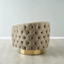 Kelly Beige Velvet Swivel Chair - Gold Leg