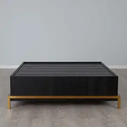 Noah Black Oak Veneer Coffee Table - Gold Metal Frame