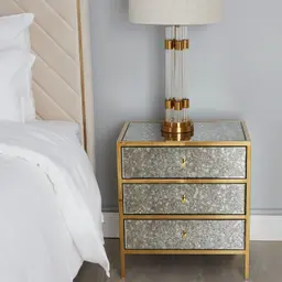 Helena Antique Glass Bedside Table - Gold Frame