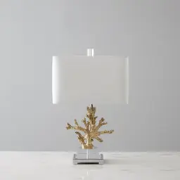 Nicholls Antique Gold Resin Table Lamp - White Linen Lamp Shade