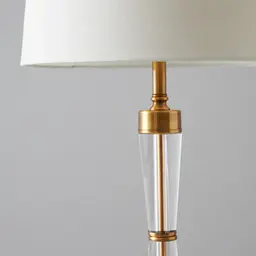 Nela Crystal and Brushed Bronze Metal Table Lamp - White Linen Lamp Shade