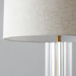 Wilton Brushed Bronze Metal Floor Lamp - White Linen Lamp Shade