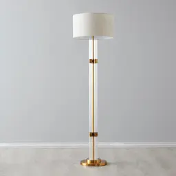 Wilton Brushed Bronze Metal Floor Lamp - White Linen Lamp Shade