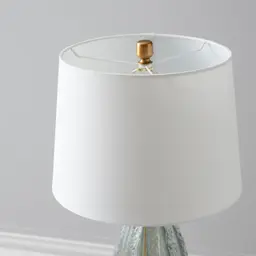 Dorian Brushed Bronze Coloured Glaze Sea Glass Table Lamp -  White Linen Lamp Shade