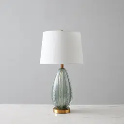 Dorian Brushed Bronze Coloured Glaze Sea Glass Table Lamp -  White Linen Lamp Shade