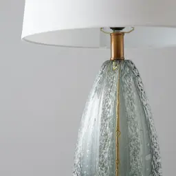 Dorian Brushed Bronze Coloured Glaze Sea Glass Table Lamp -  White Linen Lamp Shade