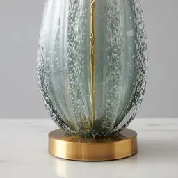 Dorian Brushed Bronze Coloured Glaze Sea Glass Table Lamp -  White Linen Lamp Shade