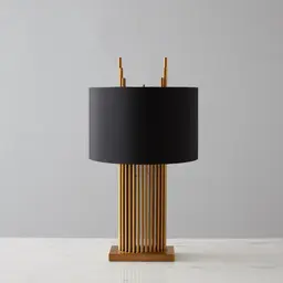 Angus Brushed Bronze Metal Table Lamp - Black Fabric Lamp Shade
