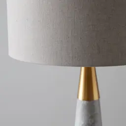 Nadia Brushed Bronze Metal and Grey Marble Table Lamp - Grey Linen Lamp Shade