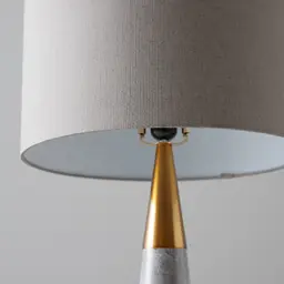 Nadia Brushed Bronze Metal and Grey Marble Table Lamp - Grey Linen Lamp Shade