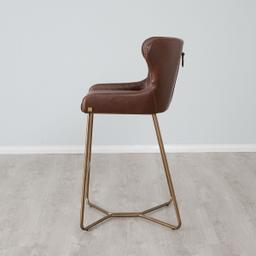 Quinn Brown Vegan Leather Bar Stool - Brass Colour Legs