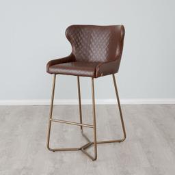 Quinn Brown Vegan Leather Bar Stool - Brass Colour Legs
