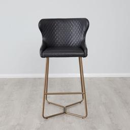 Quinn Black Vegan Leather  Bar Stool - Brass Colour Legs