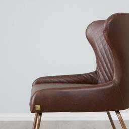 Quinn Brown Vegan Leather Dining Chair - Brass Colour Legs