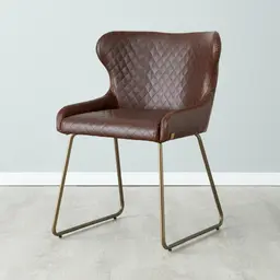 Quinn Brown Vegan Leather Dining Chair - Brass Colour Legs