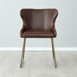 Quinn Brown Vegan Leather Dining Chair - Brass Colour Legs
