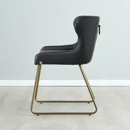 Quinn Black Vegan Leather Dining Chair - Brass Colour Legs