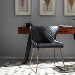 Quinn Black Vegan Leather Dining Chair - Brass Colour Legs