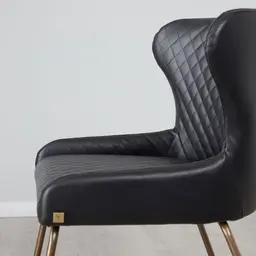 Quinn Black Vegan Leather Dining Chair - Brass Colour Legs