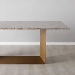Isla Light Brown Marble Dining Table - Brushed Bronze Legs