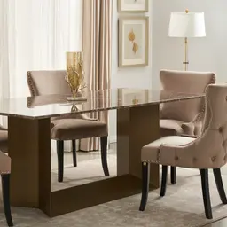 Isla Light Brown Marble Dining Table - Brushed Bronze Legs