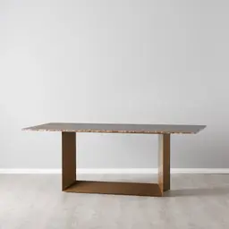 Isla Light Brown Marble Dining Table - Brushed Bronze Legs