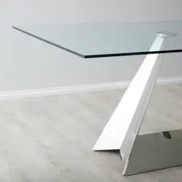 Zephyr Stainless Steel Dining Table - Glass Top