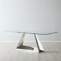 Zephyr Stainless Steel Dining Table - Glass Top