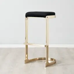 Rouven Black Velvet 79cm Bar Stool - Champagne Gold Legs