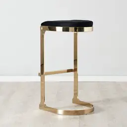 Rouven Black Velvet 79cm Bar Stool - Champagne Gold Legs