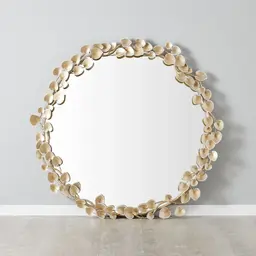 Laceleaf Antique Gold Round Mirror