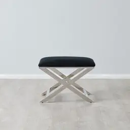 Elle Black Ottoman - Shiny Stainless Steel Legs