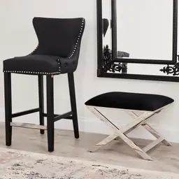 Elle Black Ottoman - Shiny Stainless Steel Legs