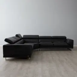 Fortitude II Black Leather Corner Lounge