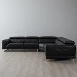 Fortitude II Black Leather Corner Lounge