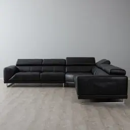 Fortitude II Black Leather Corner Lounge